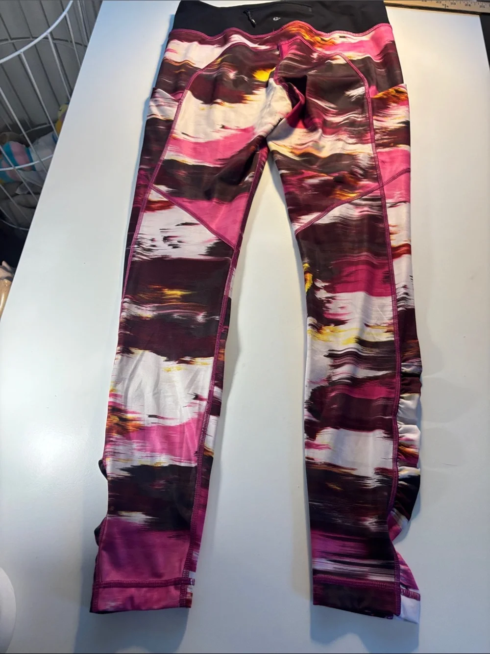 lululemon athletica Pink Multi-Print Leggings with Black Waistband -546sku